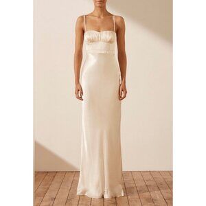 NWT Shona Joy La Lune Corded Ruched Maxi Dress in Cream